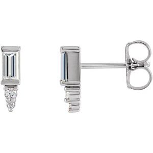 Ladies Natural Diamond Bar Earrings — Sterling Silver