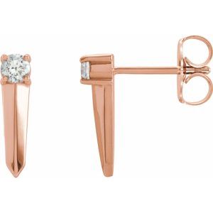 Ladies Natural Diamond Knife-Edge Bar Earrings — 14K Rose Gold