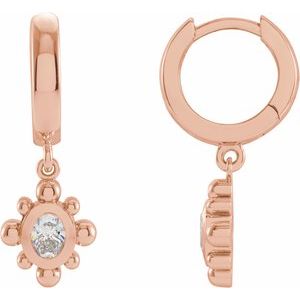 Ladies Natural Diamond Beaded Bezel-Set Hinged Hoop Earrings — 14K Rose Gold