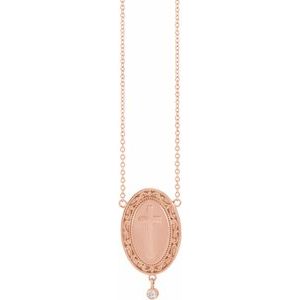 Ladies Natural Diamond Rosary Cross Necklace (I1, G-H) — 14K Rose Gold