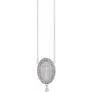 Ladies Natural Diamond Rosary Cross Necklace (Si2-Si3, G-H) — Platinum
