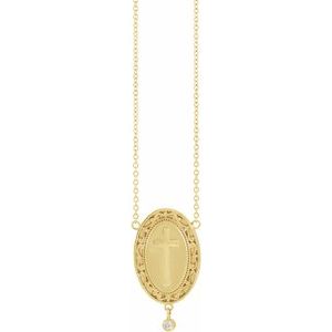 Ladies Natural Diamond Rosary Cross Necklace (I1, G-H) — 14K Yellow Gold
