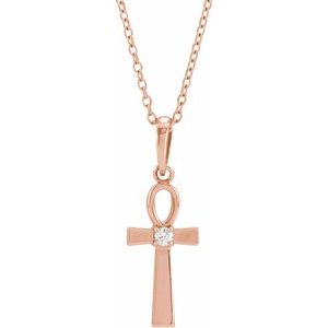 Ladies Natural Diamond Ankh Cross Necklace (I1, G-H) — 14K Rose Gold