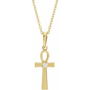 Ladies Natural Diamond Ankh Cross Necklace (I1, G-H) — 14K Yellow Gold