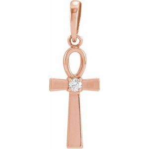 Ladies Natural Diamond Ankh Cross Pendant (I1, G-H) — 14K Rose Gold