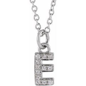 Ladies Natural Diamond Petite Initial E Necklace (I1, H+) — 14K White Gold