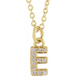 Ladies Natural Diamond Petite Initial E Necklace (I1, H+) — 14K Yellow Gold
