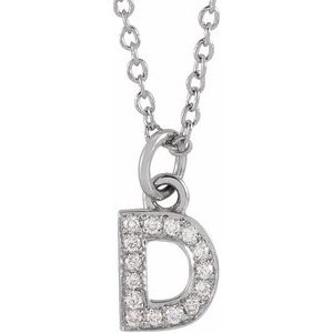 Ladies Natural Diamond Petite Initial D Necklace (I1, H+) — 14K White Gold