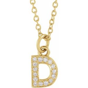 Ladies Natural Diamond Petite Initial D Necklace (I1, H+) — 14K Yellow Gold