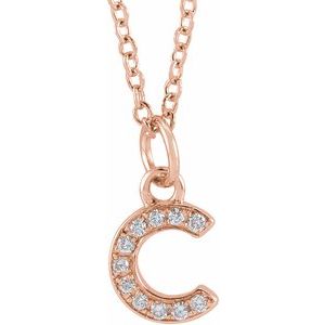 Ladies Natural Diamond Petite Initial C Necklace (I1, H+) — 14K Rose Gold