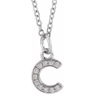 Ladies Natural Diamond Petite Initial C Necklace (I1, H+) — 14K White Gold