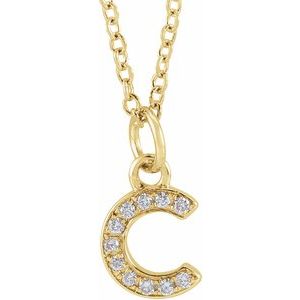 Ladies Natural Diamond Petite Initial C Necklace (I1, H+) — 14K Yellow Gold