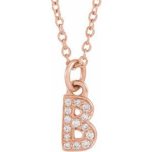 Ladies Natural Diamond Petite Initial B Necklace (I1, H+) — 14K Rose Gold