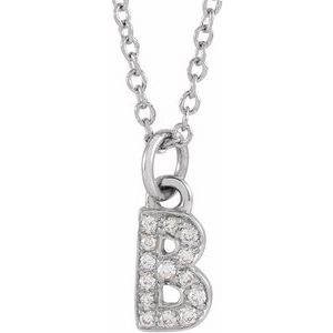 Ladies Natural Diamond Petite Initial B Necklace (I1, H+) — 14K White Gold