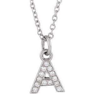 Ladies Natural Diamond Petite Initial A Necklace (I1, H+) — 14K White Gold