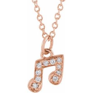 Ladies Natural Diamond Petite Music Note Necklace (I1, G-H) — 14K Rose Gold