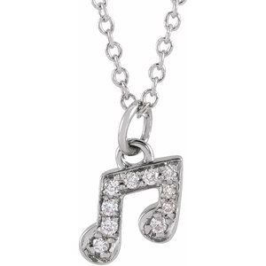 Ladies Natural Diamond Petite Music Note Necklace (I1, G-H) — 14K White Gold