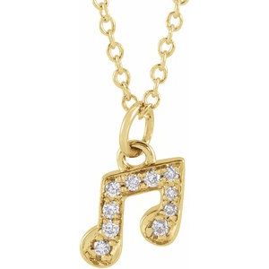 Ladies Natural Diamond Petite Music Note Necklace (I1, G-H) — 14K Yellow Gold