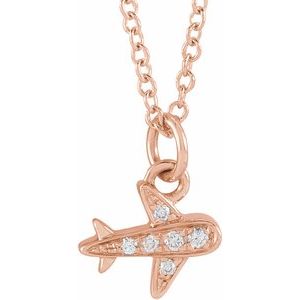 Ladies Natural Diamond Petite Airplane Necklace (I1, H+) — 14K Rose Gold