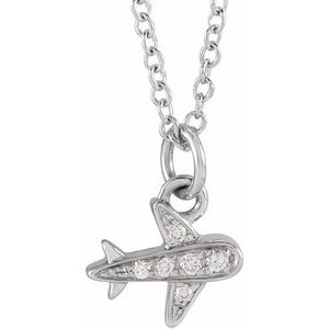 Ladies Natural Diamond Petite Airplane Necklace (I1, H+) — 14K White Gold