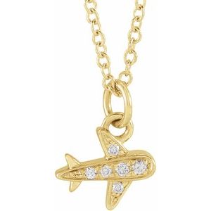 Ladies Natural Diamond Petite Airplane Necklace (I1, H+) — 14K Yellow Gold