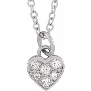 Ladies Natural Diamond Petite Heart Necklace (I1, H+) — 14K White Gold