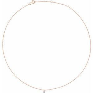 Ladies Drilled Natural Diamond Solitaire Necklace (I1, G-H) — 14K Rose Gold