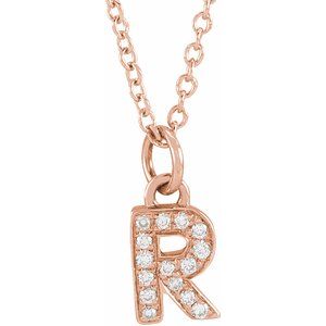 Ladies Natural Diamond Petite Initial R Necklace (I1, H+) — 14K Rose Gold