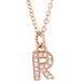 Ladies Natural Diamond Petite Initial R Necklace (I1, H+) — 14K Rose Gold