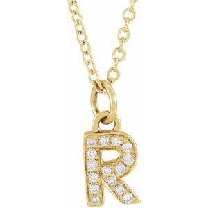 Ladies Natural Diamond Petite Initial R Necklace (I1, H+) — 14K Yellow Gold