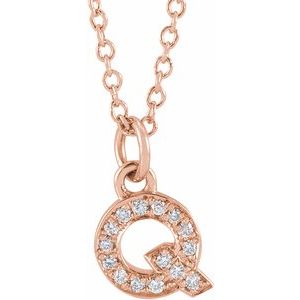 Ladies Natural Diamond Petite Initial Q Necklace (I1, H+) — 14K Rose Gold