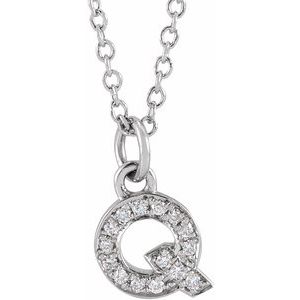 Ladies Natural Diamond Petite Initial Q Necklace (I1, H+) — 14K White Gold