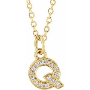 Ladies Natural Diamond Petite Initial Q Necklace (I1, H+) — 14K Yellow Gold