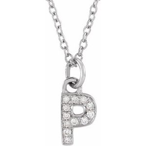 Ladies Natural Diamond Petite Initial P Necklace (I1, H+) — 14K White Gold