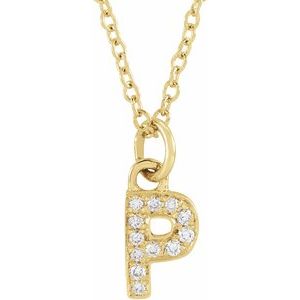 Ladies Natural Diamond Petite Initial P Necklace (I1, H+) — 14K Yellow Gold