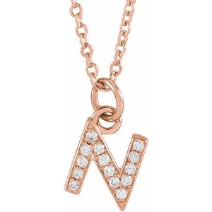 Ladies Natural Diamond Petite Initial N Necklace (I1, H+) — 14K Rose Gold