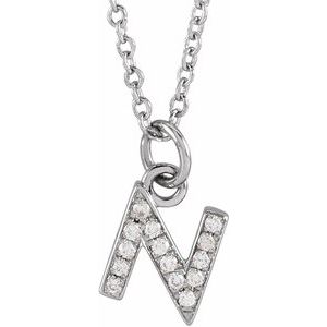 Ladies Natural Diamond Petite Initial N Necklace (I1, H+) — 14K White Gold