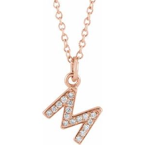 Ladies Natural Diamond Petite Initial M Necklace (I1, H+) — 14K Rose Gold