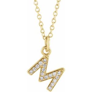 Ladies Natural Diamond Petite Initial M Necklace (I1, H+) — 14K Yellow Gold