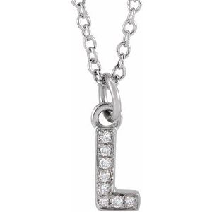 Ladies Natural Diamond Petite Initial L Necklace (I1, H+) — 14K White Gold
