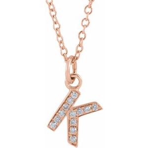 Ladies Natural Diamond Petite Initial K Necklace (I1, H+) — 14K Rose Gold