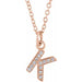 Ladies Natural Diamond Petite Initial K Necklace (I1, H+) — 14K Rose Gold