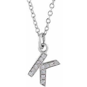 Ladies Natural Diamond Petite Initial K Necklace (I1, H+) — 14K White Gold