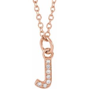 Ladies Natural Diamond Petite Initial J Necklace (I1, H+) — 14K Rose Gold