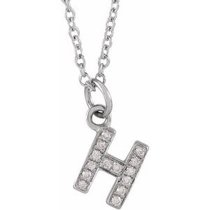 Ladies Natural Diamond Petite Initial H Necklace (I1, H+) — 14K White Gold
