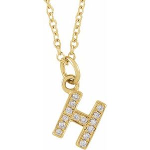 Ladies Natural Diamond Petite Initial H Necklace (I1, H+) — 14K Yellow Gold