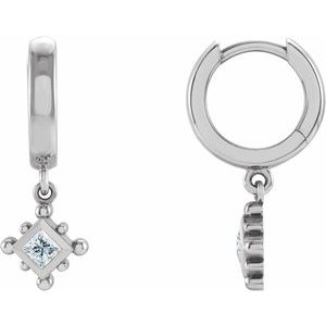 Ladies Natural Diamond Beaded Bezel-Set Hoop Earrings — 14K White Gold