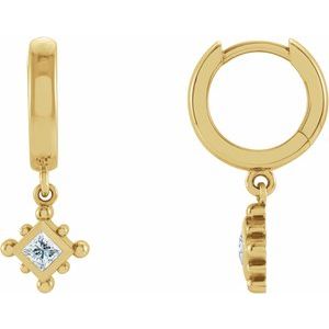 Ladies Natural Diamond Beaded Bezel-Set Hoop Earrings — 14K Yellow Gold