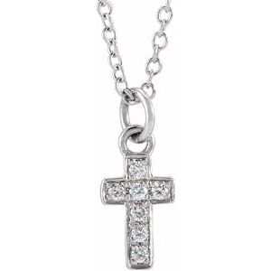 Ladies Natural Diamond Youth Cross Necklace (I1, H+) — 14K White Gold