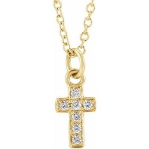 Ladies Natural Diamond Youth Cross Necklace (I1, H+) — 14K Yellow Gold